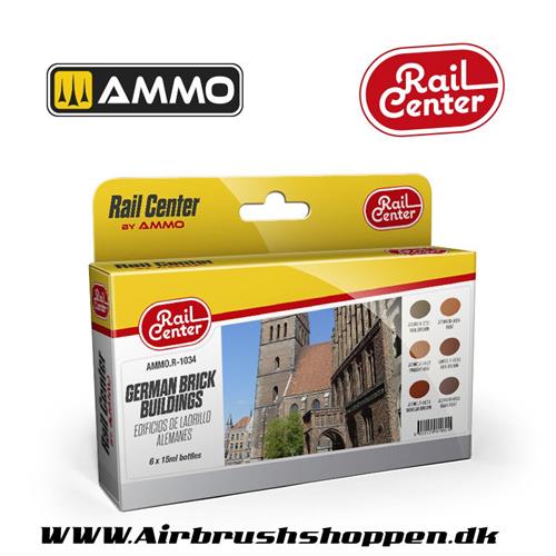AMMO.R-1034 Rail Center - German Brick Buildings - 6 x 15 ml 