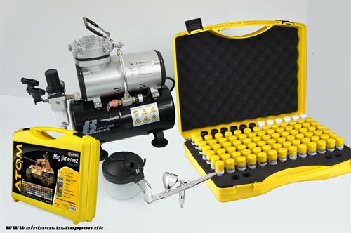 Ammo By MIG starter kit  med tank - med 88 farver - Ultra 2024 airbrush - ATOM MIG Jimenez Selection