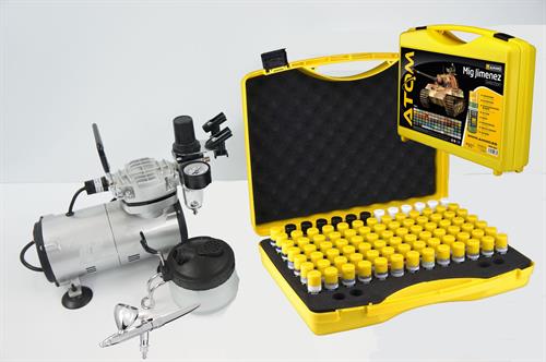 Ammo By MIG starter kit  uden tank - med 88 farver - Ultra 2024 airbrush - ATOM MIG Jimenez Selection