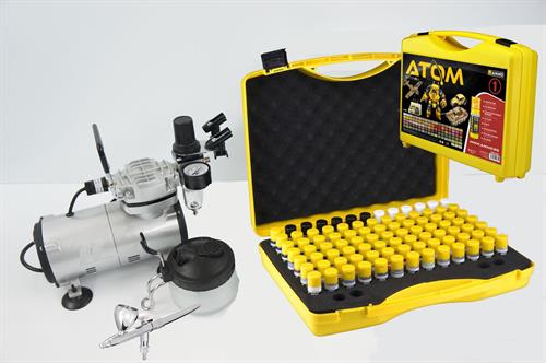 Ammo By MIG starter kit  uden tank - med 90 farver - Ultra 2024 airbrush - ATOM SELECTION: Vol.1