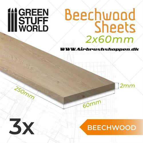 Træ - Bøgeplade - Beechwood sheet 2x60x250mm - GSW