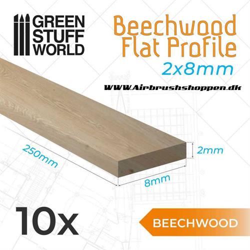 Træ - Bøgetræ - Beechwood flat profile - 8x2x250mm- GSW
