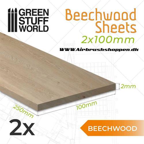 Træ - Bøgetræ - Beechwood sheet 2x100x250mm - GSW
