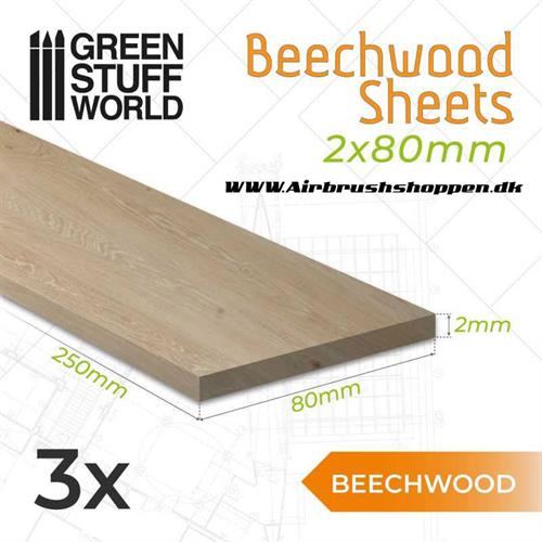 Træ - Bøgetræ - Beechwood sheet 2x80x250mm - GSW