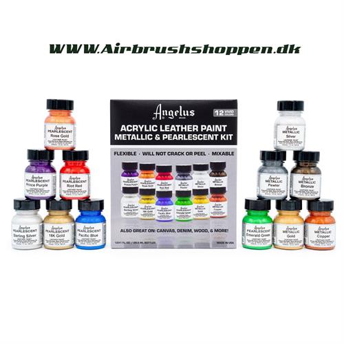 Pealrscent & Metallic Angelus læderfarve kit 12 stk farver.