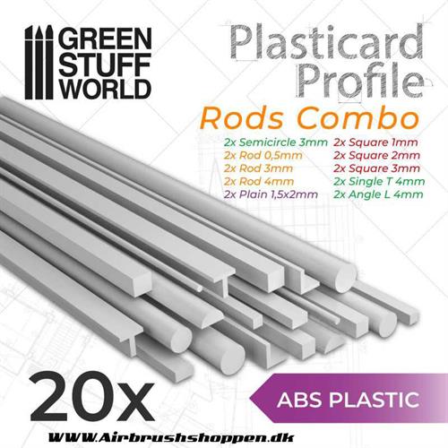 Plast profiler - ABS Plasticard - Profile - 20 x RODS Variety Pack - GSW