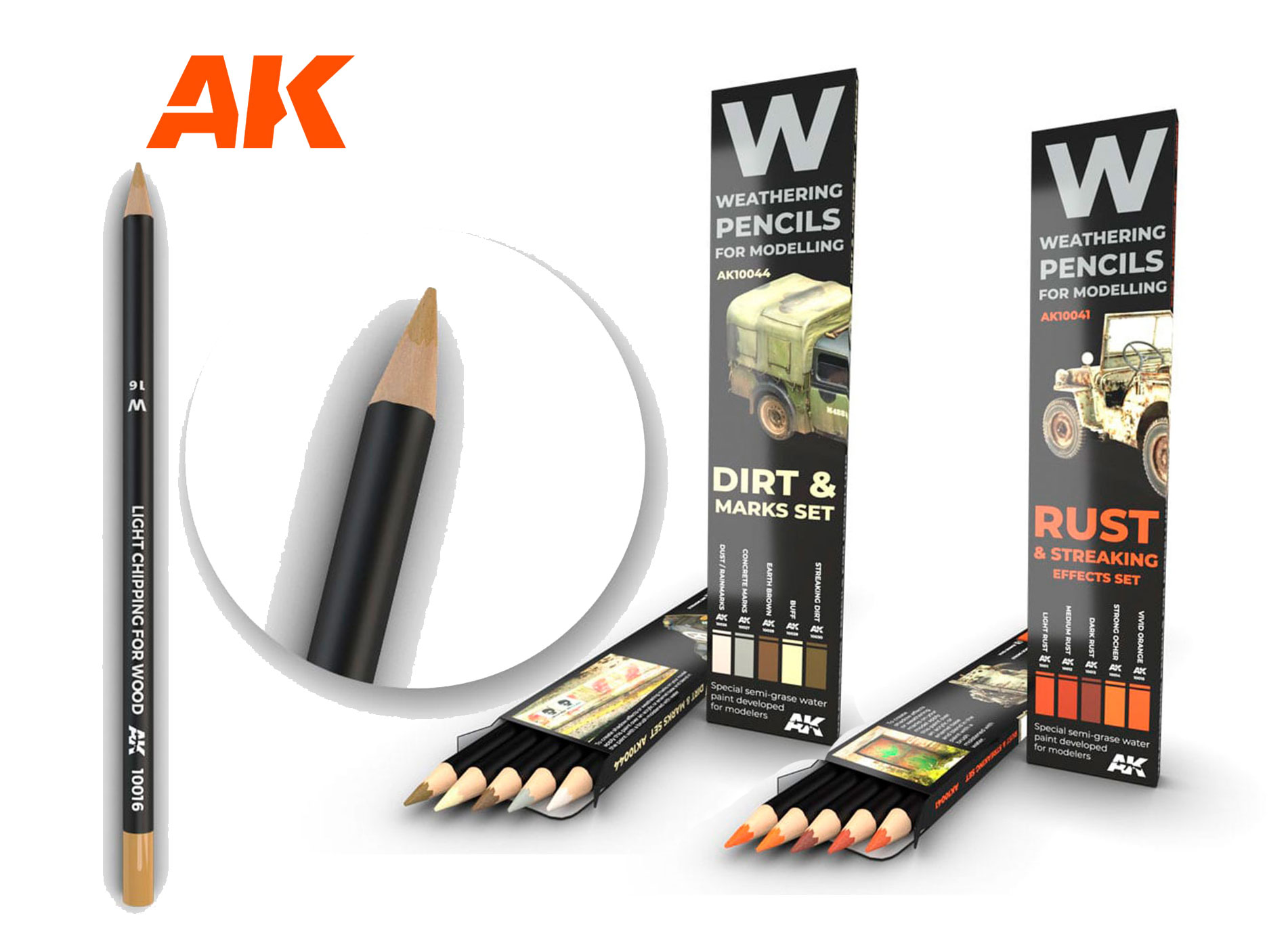 Weathering pencils - blyanter & tuscher AK-Interactive.
